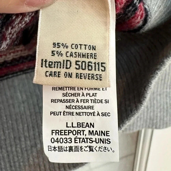 Vintage L.L. Bean Fair Isle Ski Nordic Cashmere Blend Cardigan Size Large L - Picture 8 of 11